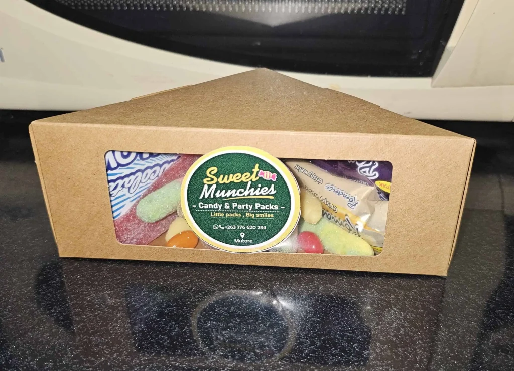 Sweet Munchies wedge shaped kraft box