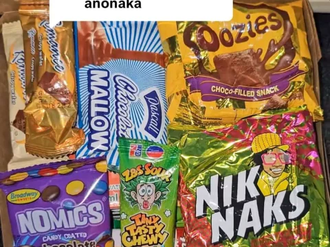 Classic snack box opened, showing an assortment of sweets and snacks